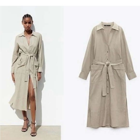 Zara Linen Blend Midi Dress - Picture 1 of 9